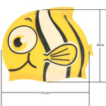 El Regalo Cartoon Fish Swimming Caps for Kids/Girls/Boys (4-16 Years Age Group)- Silicone Waterproof Stretchy Swimming Caps for Girls Boys for Long & Short Hair (Yellow)