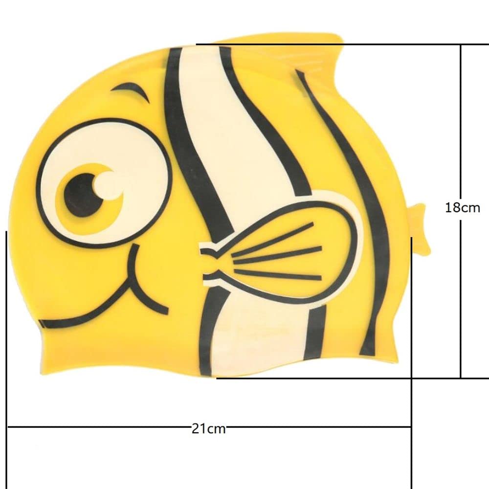 El Regalo Cartoon Fish Swimming Caps for Kids/Girls/Boys (4-16 Years Age Group)- Silicone Waterproof Stretchy Swimming Caps for Girls Boys for Long & Short Hair (Yellow)