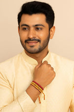 El Regalo Handmade 3-Layered Mauli Thread Rakhi for Brother with OM Charm - Traditional Bracelet with Roli Chawal, Message Card & Rakshabandhan Box (Mauli Rakhi)