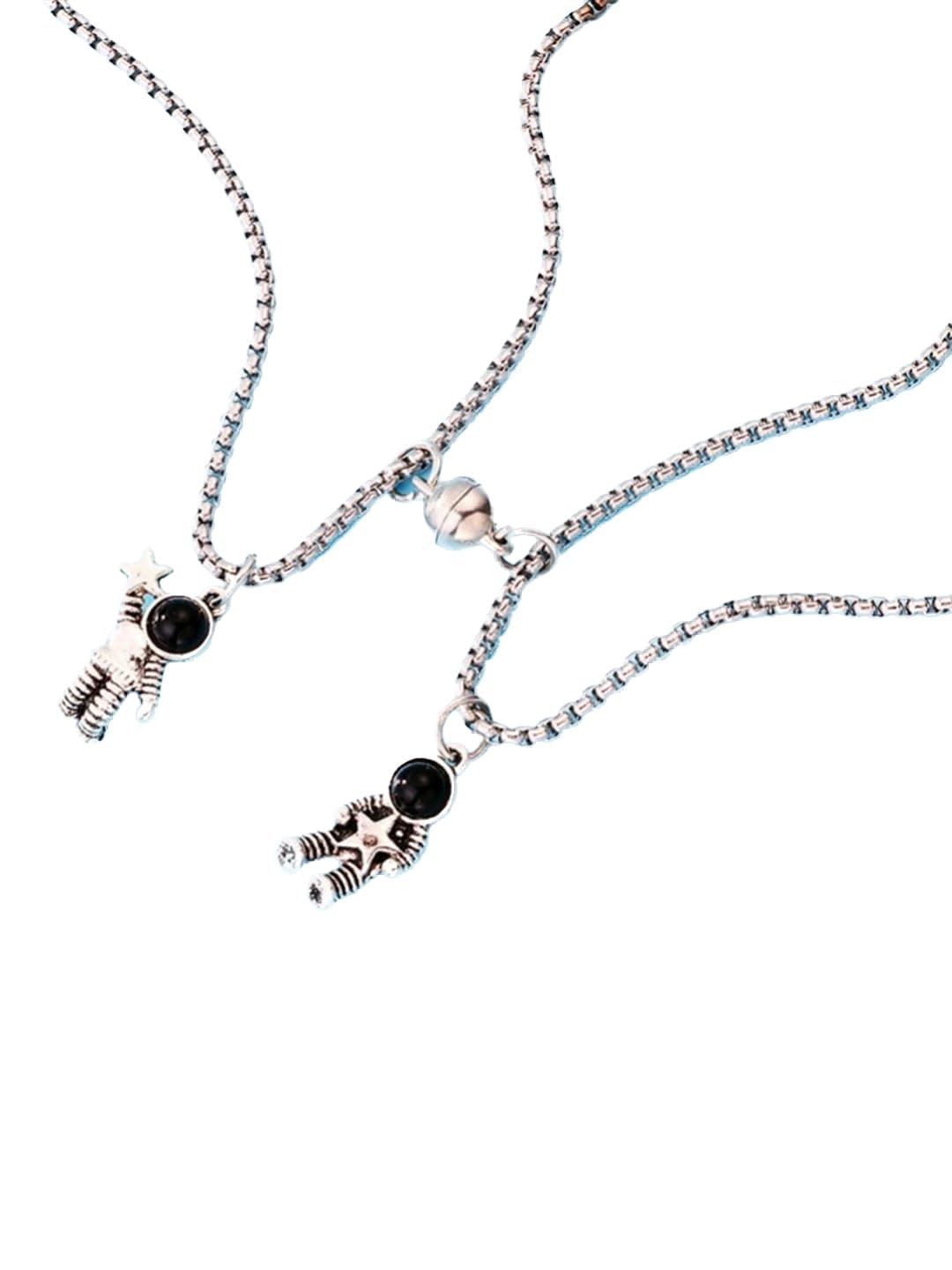 EL REGALO Unisex Silver-Toned & Black Set of 2 Chain Necklace