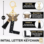 El Regalo Personalized Name Initials Butterfly Charm Keychain - Name Letter Keyring with Black & Golden Tassel & Butterfly Pendant, Purse, Bag, Backpack Accessory (L Letter)