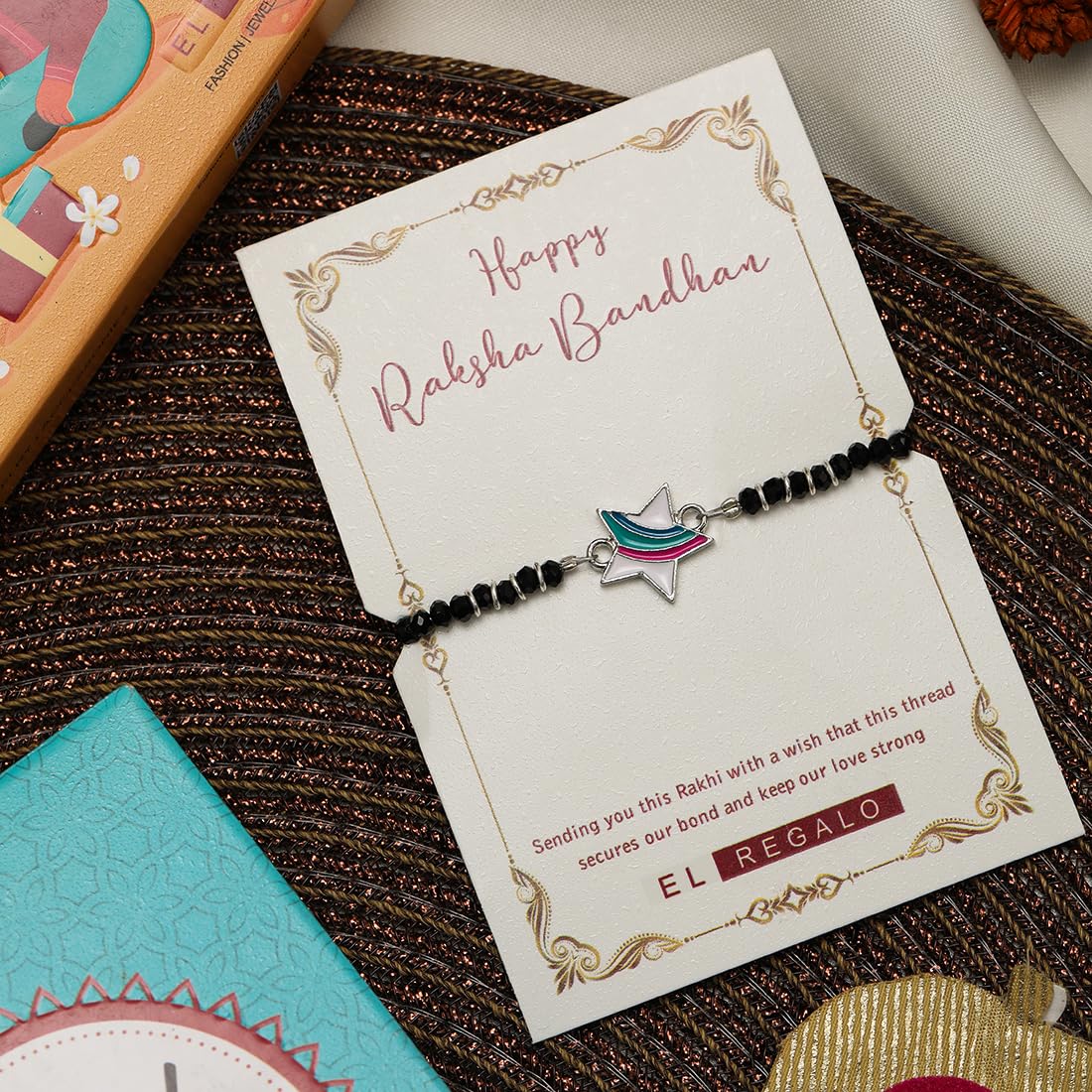 El Regalo Kids Rakhi for Baby Brother - Cute Charms Evil Eye Nazaria Rakhi with shagun, Rakhi Message Card in Rakhi Gift Box for Kids/Babies/Toddlers (Rainbow Star)
