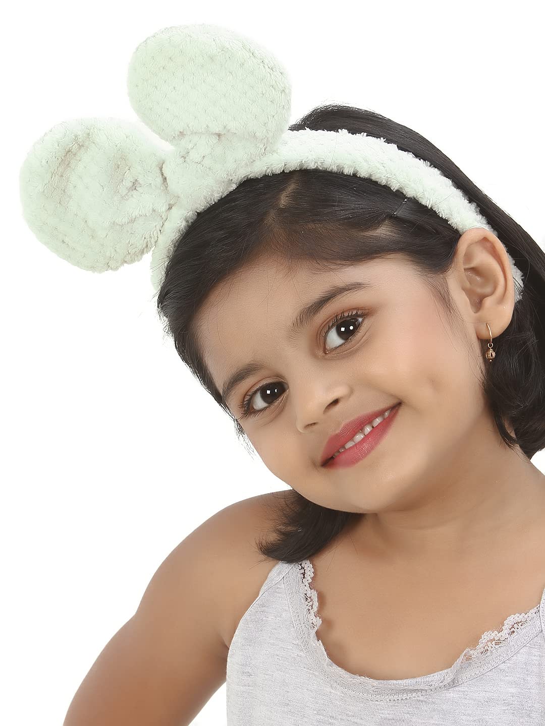El Regalo 2 Cute Plush Fluffy Bow Hairbands | Bunny Ear Bow Headband/Hair Accessories for Girls (Off White & Gray)
