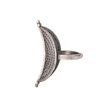 El Regalo Boho Crescent Silver Look Alike Oxidised Adjustable Finger Ring- Brass Oxidized Statement Ring in Antique Silver Finish for Girls & Women