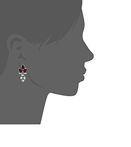 El Regalo Women's Silver Plated Statement Earrings with Stones | Silver Vintage Oxidized Earrings for Girls & Women (Red & White)