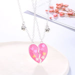 El Regalo Girls 2 Pcs BFF Best Friend Forever Split Magnetic Matching Pendant Necklaces Set- Heart, Flower, Swan Etc Pendant Friendship Necklaces (BF Heart Pendants)