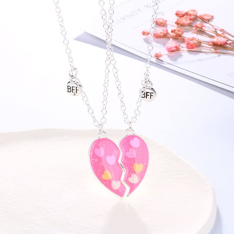 El Regalo Girls 2 Pcs BFF Best Friend Forever Split Magnetic Matching Pendant Necklaces Set- Heart, Flower, Swan Etc Pendant Friendship Necklaces (BF Heart Pendants)
