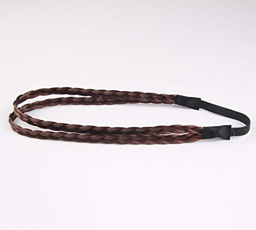 El Regalo Women Double Strands/Layered Twist Glossy Braided Hair Wig Simulated Hair Elastic Forehead Hairband (Brown)