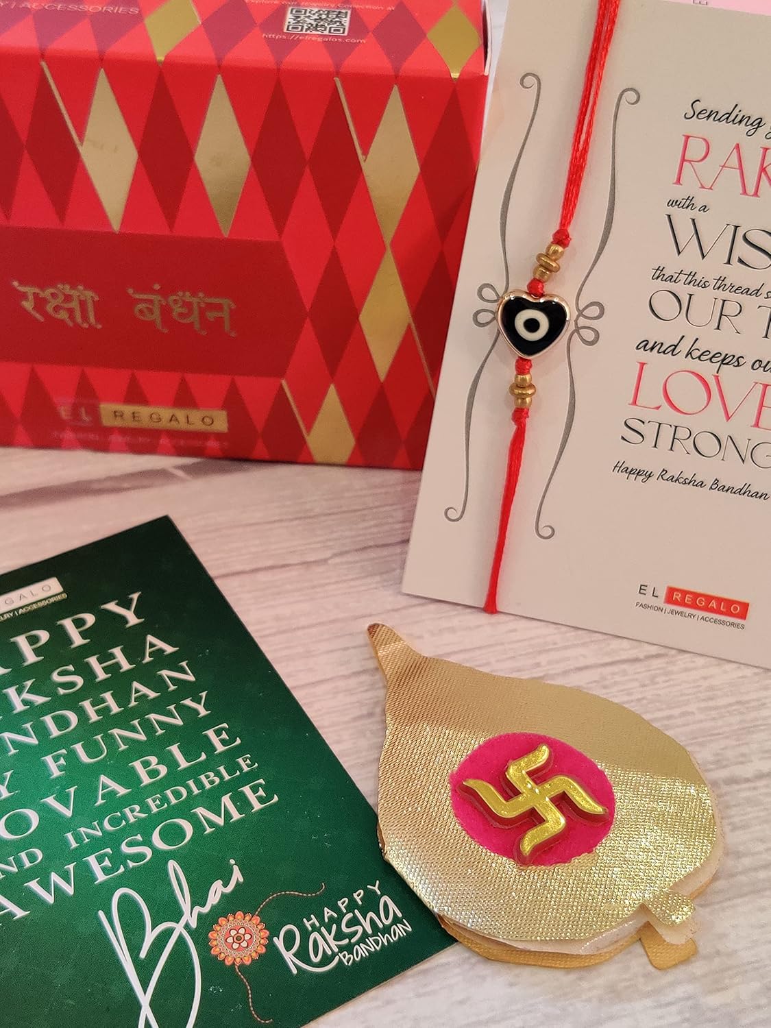 El Regalo 2PCs Heart Evil Eye Rakhi Combo for Brother/Sister-in- Law/Niece or Nephew - Rakhi Combo with Gift Box, shagun & Message Card (Option-1)