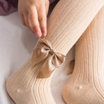 El Regalo 1 Pair Girls' Combed Cotton Bow Tights Pantyhose Leggings Stocking Pants | Party Bow Socks Stockings for Girls (Peach)