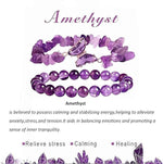 El Regalo 2PCs Natural Crystals Butterfly Bracelets Set- Real Crystals Healing Stones Bracelet Combo for Women (Purple Amethyst)