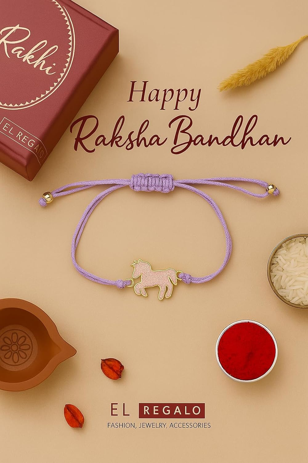 El Regalo 1PC Cute Kids Unicorn Bracelet Rakhi- Colorful Unicorns Kids Rakhi for Brother/Sister with Roli Chwal, Rakhi Message Card in Rakhi Box for Babies/Toddlers/Kids