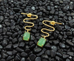 El Regalo Modern Zigzag Brass Statement Drop Earrings for Women & Girls - Contemporary Geometric Handmade Jewelry with Rectangle Stones Drops - Studs for For Western & Ethnic Wear (Jade Green)
