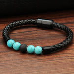 El Regalo 1PC Natural Stone Magnet Buckle Bracelet for Men/Boys, Trendy, Simple, Exclusive Men's Vintage Pu Leather Bracelet (Turquoise Blue)