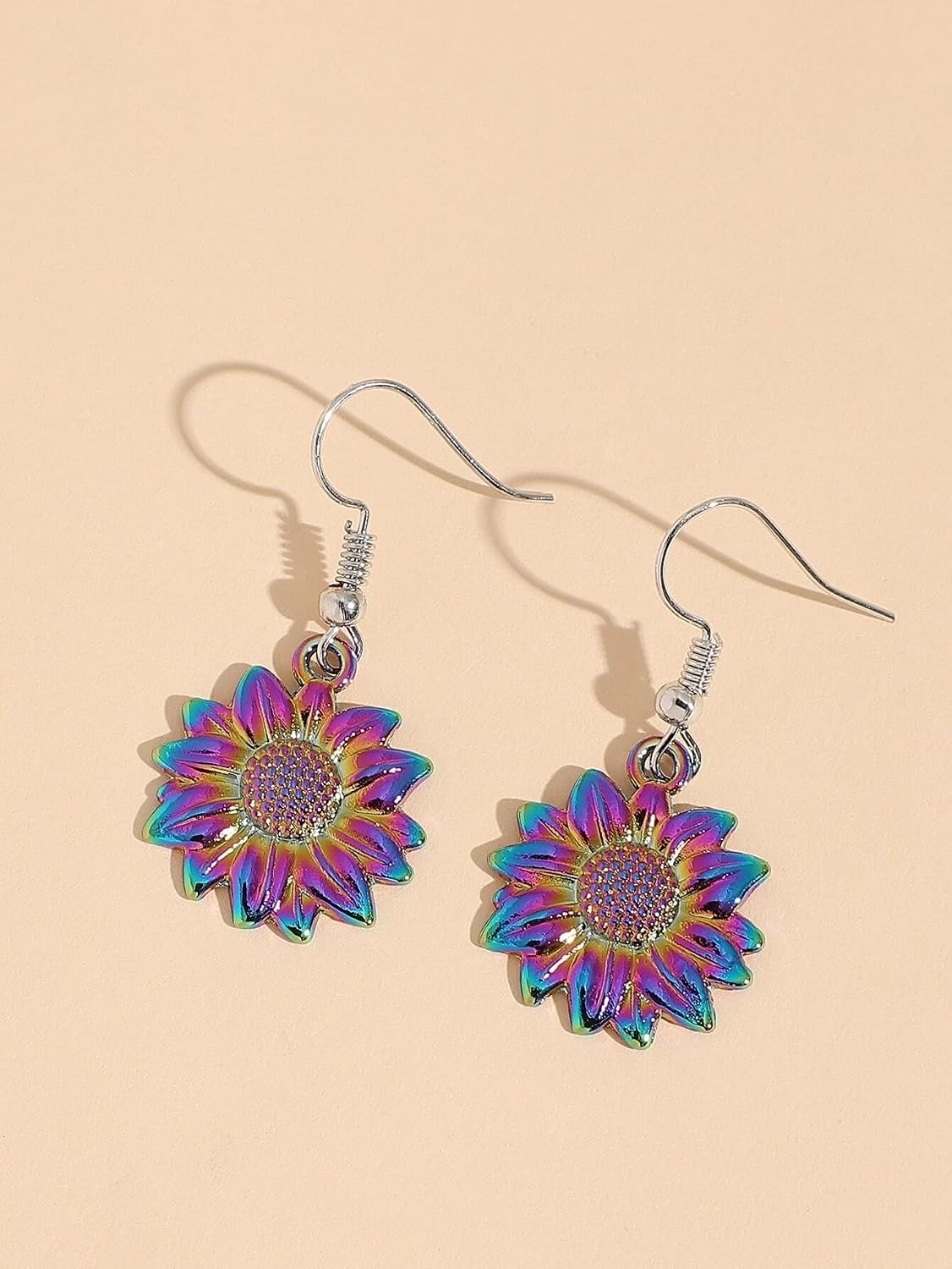 El Regalo Vintage Sunflower Earrings- Bohemian Sunflower Hook Earrings for Girls & Women (Rainbow)