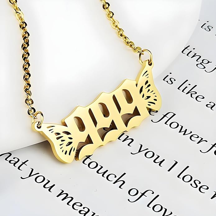 El Regalo Small Butterfly Wings Angel Number Necklace- Stainless Steel, Anti Tarnish, Angel Number Numerology Jewelry for Women & Girls (Angel Number 999)
