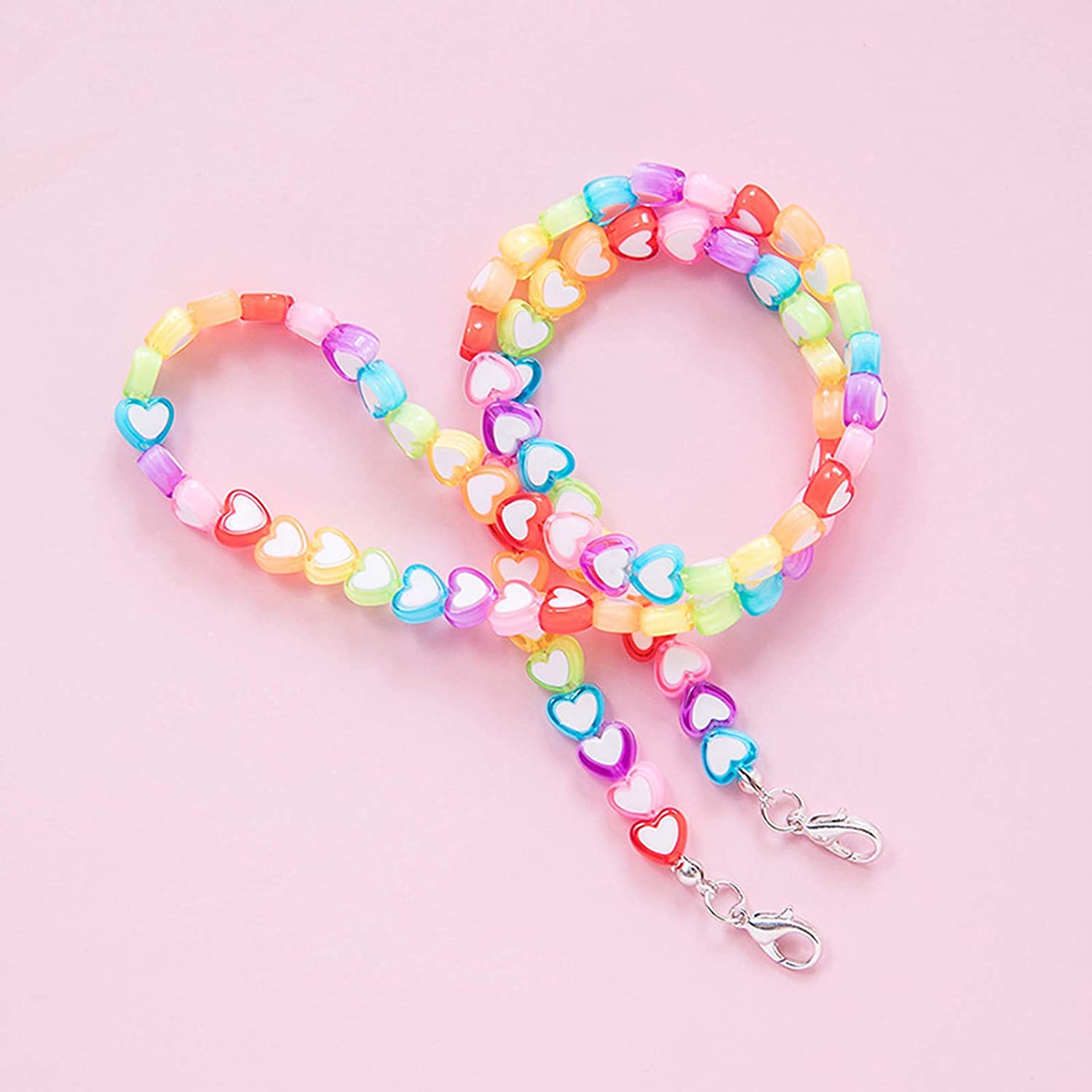 El Regalo 1 PC Cute Acrylic Heart Kids Face Mask Lanyard Straps/Face Mask Holder Lanyards Convenient Clip Safety Face Mask Cover Holder for Kids/Boys & Girls (Multi) Mask Not Included