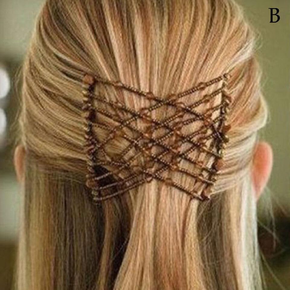 El Regalo 2PC Magic Easy Hair Combs Clips- Fancy Double Stretching Combs Clip Thick & Thin Hair Multistyling Hair Accessory For Women & Girls (Brown & Red)