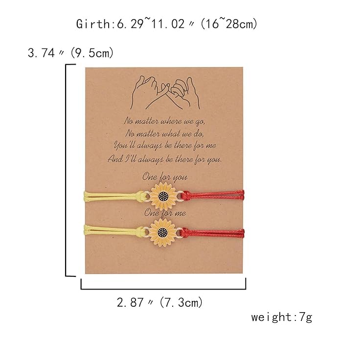 El Regalo Unisex 2 Pcs Sunflower Bracelets Set- Handmade Boho Sunflower Daisy BFF Friendship Bracelets Adjustable Braided Rope Pinky Promise Bracelets (Red)