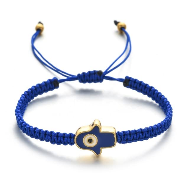 El Regalo 1 PC Hamsa Hand Evil Eye Charms Handmade Adjustable Unisex Bracelet for Girls/Boys/Men/Women (Navy Blue)