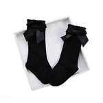 El Regalo Baby Girls Knee High Socks with Bows | Princess Long Booties Vertical Striped Cotton Leg Warmer (2-4 Years) (Black)