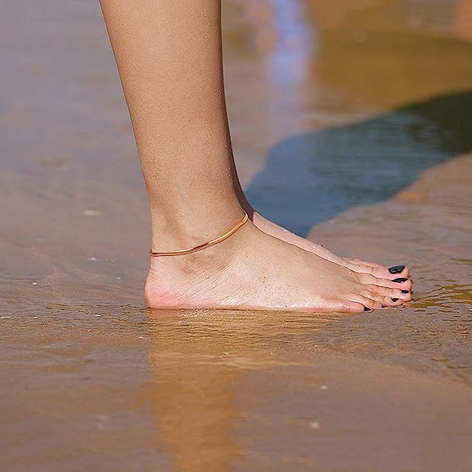 El Regalo 1PC Stainless Steel Anklet- Anti Tarnish, Waterproof 18K Rose Gold Plated Flat Snake Chain Link Dainty Anklet for Girls & Women, Boho Summer Beach Foot Jewelry