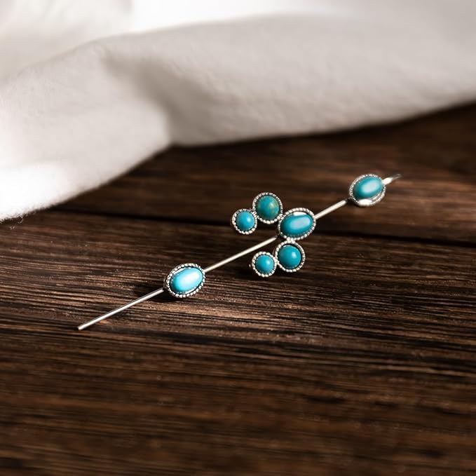 El Regalo 2PCs Turquoise Ear Wrap Crawler Hook Stud Earrings for Women Girls- Long Bar Piercing Ear Cuffs Boho/Bohemian Statement Earrings (Style-1)