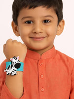 El Regalo Cute Slap Band Bracelet Rakhi for Kids Boys & Little Brother | Fun Quirky Silicone Slap Wristband Rakhi for Toddlers & Children with Roli Chawal Pack and Gift Box (Zebra)