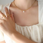 El Regalo Elegant Warterproof 18K Gold Plated Pearl Dainty Ball Bead Chain Necklace - Stainless Steel Anti-Tarnish Jewelry for Women, Girls (Ball Beads Drop Pearl Chain)
