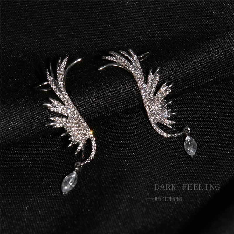 El Regalo Angel Wings Ear Cuff Earrings for Girls & Women- Rhinestones Wings Climbers Crawler Earrings Jacket Stud Earrings for Women Teen Girls