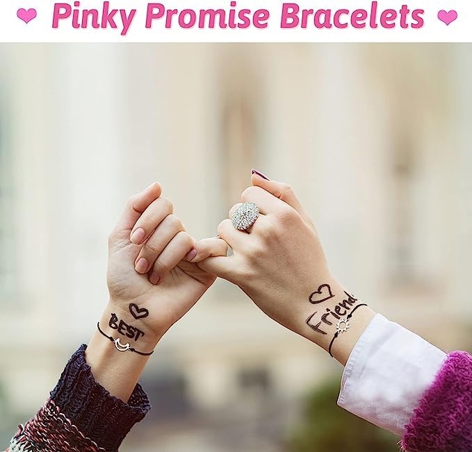 El Regalo 2Pcs Bff Best Friends Sun Moon Pinky Promise Friendship Bracelet/Couple Bracelets, Bff Long Distance Matching Bracelets For Besties For Girls (Silver)