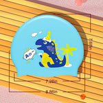 El Regalo 2 PCs Kids Swimming Caps Set- Silicone Swimming Hat for Girls Boys Waterproof Bathing Caps for Long & Short Hair with Unicorn, Astronaut, Heart, Fairy Mermaid (Dinosaur & Astronaut)