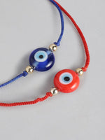 El Regalo Men's, Women's Lucky Evil Eye Handwoven Adjustable Evil Eye Anklet cum Bracelet/Anklet Set - (2 Pieces, Red & Blue)