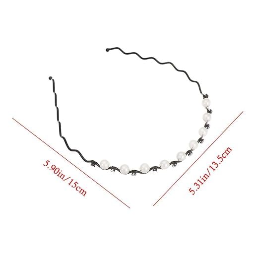 El Regalo Womens & Girls 3 Pcs Pearls Reheinstnes Hairbands Set- 3Pcs Wave Shape Headbands Pearls Rhinestones Inalid Fashion Hair Bands