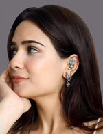 El Regalo Ethnic Oxidized Kite & Chkari Ear Cuffs - Handmade Silver Lookalike Ghunghru Earrings with Ear Clips for Women & Girls - Antique Brass Earrings with Chain Connection