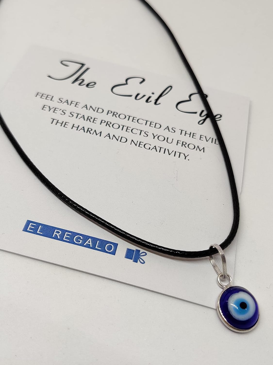 El Regalo Elegant Evil Eye Necklace - Evil Eye Handmade Glass Lamp work Unisex Pendant Necklace for Men, Women, Girls & Boys | Evil Eye Pendant Necklace (Silver with Cord)