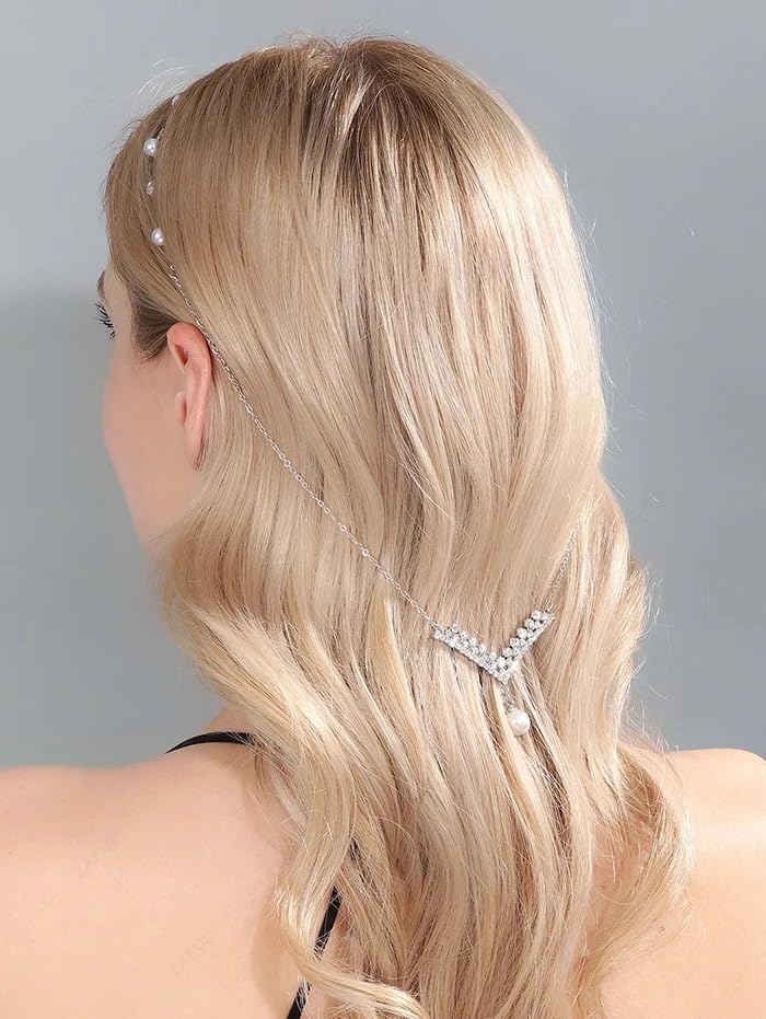 El Regalo Fancy Tiara Pearl Tassel Hairband- Pearl, Rhinestone Crystals Bridal Hairband for Girls & Women