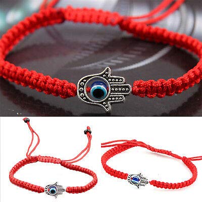 El Regalo Evil Eye Hamasa Hand Red String Unisex Bracelet Macrame Braided with Blue Lucky Eye to Ward Off The Evil Eye (Red) For Unisex Adult