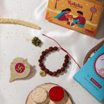 El Regalo 1PC Auspicious Natural Rudraksha & Lava Beads Rakhi for Brother- Designer Rudraksha Beads Rakhi with Roli Chawal, Rakhi Message Card in Rakhi Gift Box (Golden Budhdha)