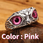 El Regalo Women Adjustable Eye Owl Ring- Retro Gothic Trendy Vintage Owl Band Finger Rings (Pink)