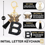 El Regalo Personalized Name Initials Butterfly Charm Keychain - Name Letter Keyring with Black & Golden Tassel & Butterfly Pendant, Purse, Bag, Backpack Accessory (B Letter)