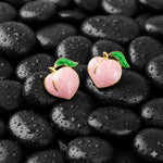 El Regalo Cute Gold Plated Stainless Steel Oil Drop Peach Stud Earrings for Girls & Women | Hypoallergenic Fruit Themed Fashion Earrings (Peach)