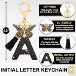 El Regalo Personalized Name Initials Butterfly Charm Keychain - Name Letter Keyring with Black & Golden Tassel & Butterfly Pendant, Purse, Bag, Backpack Accessory (A Letter)