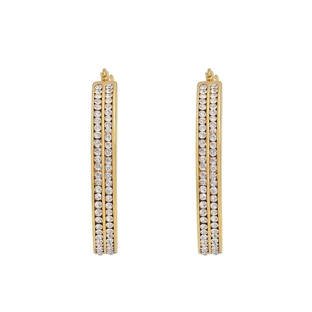 El Regalo Stainless Steel CZ Cubic Zirconia Hoop Earrings for Women | Double Row Round Hoops | Waterproof, Anti-Tarnish Surgical Steel Earrings with 2mm AAA CZ Stones