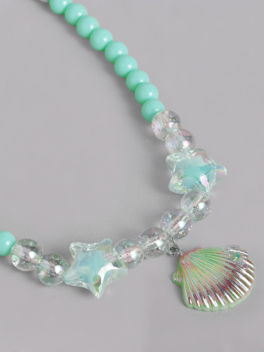 El Regalo 1 Pair Girls Kids Colorful Jewelry Sets | Colorful Princess Star/Mermaid Beaded Necklace & Bracelet Sets, Princess Necklace Bracelet Set for Girls (Grassy Green Shell Jewelry Set)