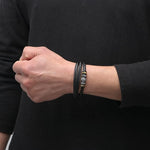 El Regalo Stainless Steel Men Leather Bracelet Love You Forever with Magnetic Clasp- Handmade Braided Rope Bracelet with Hypoallergenic Magnetic Clasp