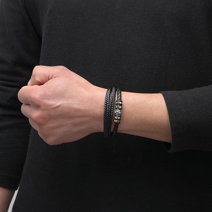 El Regalo Stainless Steel Men Leather Bracelet Love You Forever with Magnetic Clasp- Handmade Braided Rope Bracelet with Hypoallergenic Magnetic Clasp