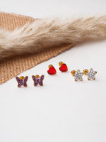 El Regalo 3 Pairs Cute Stainless Steel CZ Stud Earrings Combo for Kids/Girls/Teens/Women - Stars, Heart, Flower, Butterfly, Disco Ball, Stones - Hypoallergenic Flatback Earrings (Option-5)
