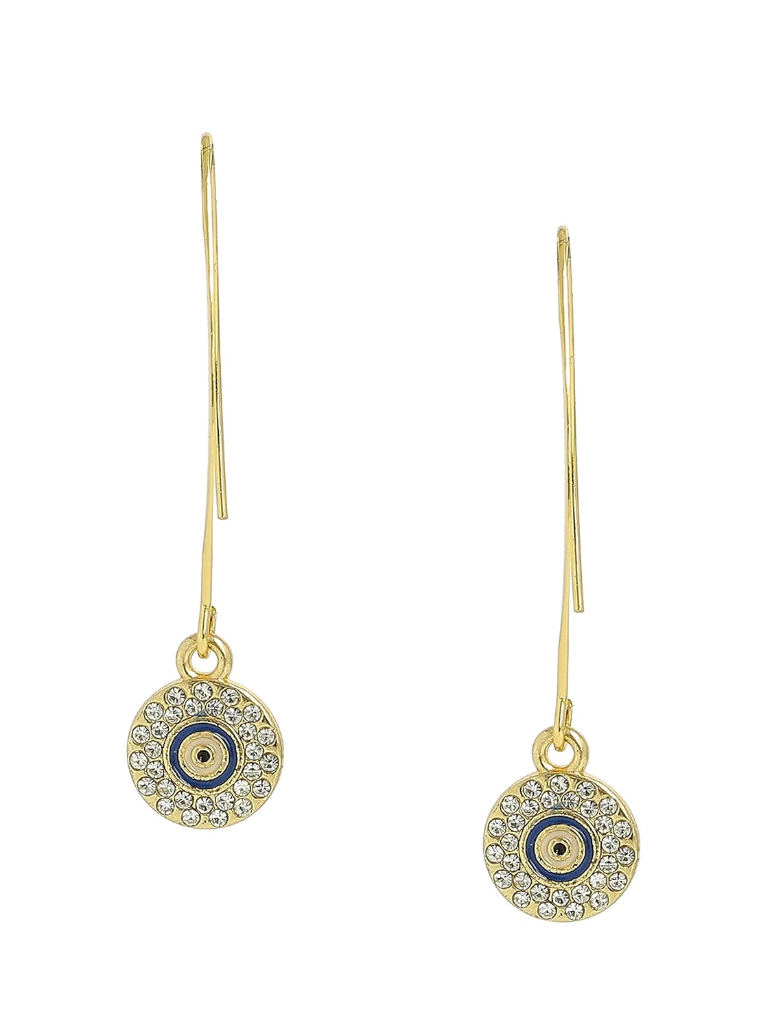 El Regalo Zircon Evil Eye Long Fish Hook Golden Earrings for Girls & Women - Evil Eye Earrings for Girls & Women
