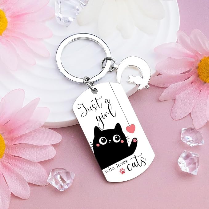 El Regalo Cute Black Cat Keychain - Just A Girl Who Loves Cats Gifts for Cat Lovers, Women, Teens, Girls - Cute Cat Accessories, Stocking Stuffers, Kawaii Keychain for Cat Owners